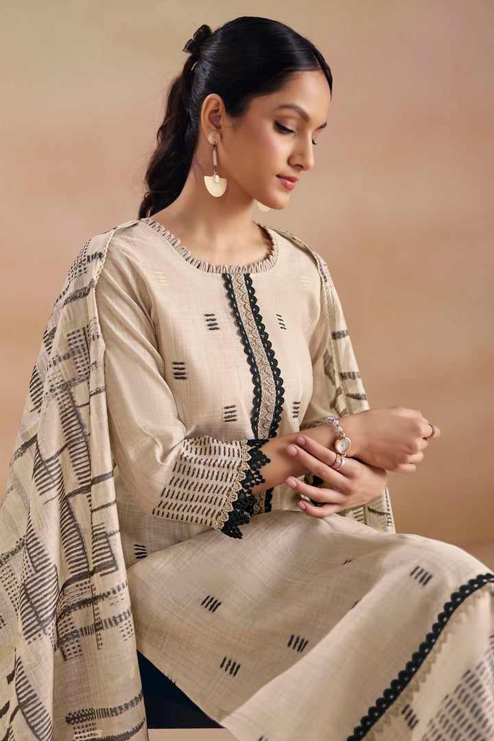Classic Beige South Cotton Straight Fit Salwar Kameez