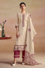 Load image into Gallery viewer, Festive Wear Beige Pure Cotton Jacquard Salwar Kameez