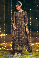 Load image into Gallery viewer, Brown Color Ajrak Print On Pure Modal Silk Salwar Suit With Hand Work