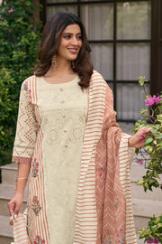 Beige Premium Cotton Embroidered Salwar Kameez