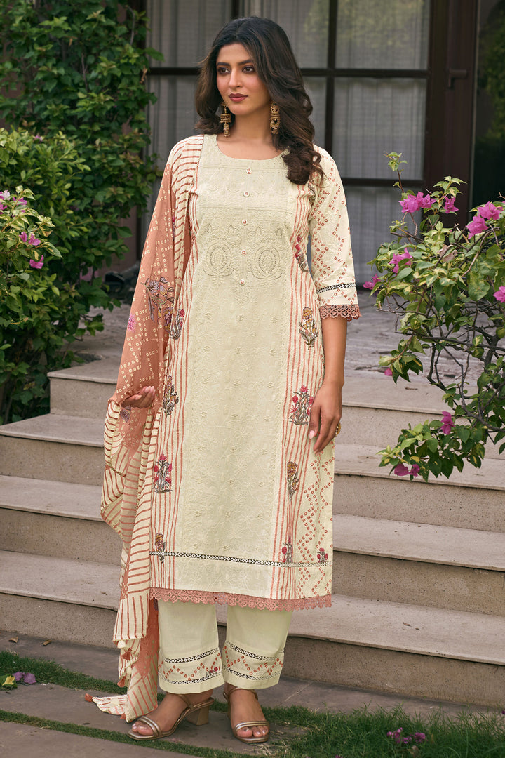 Beige Premium Cotton Embroidered Salwar Kameez