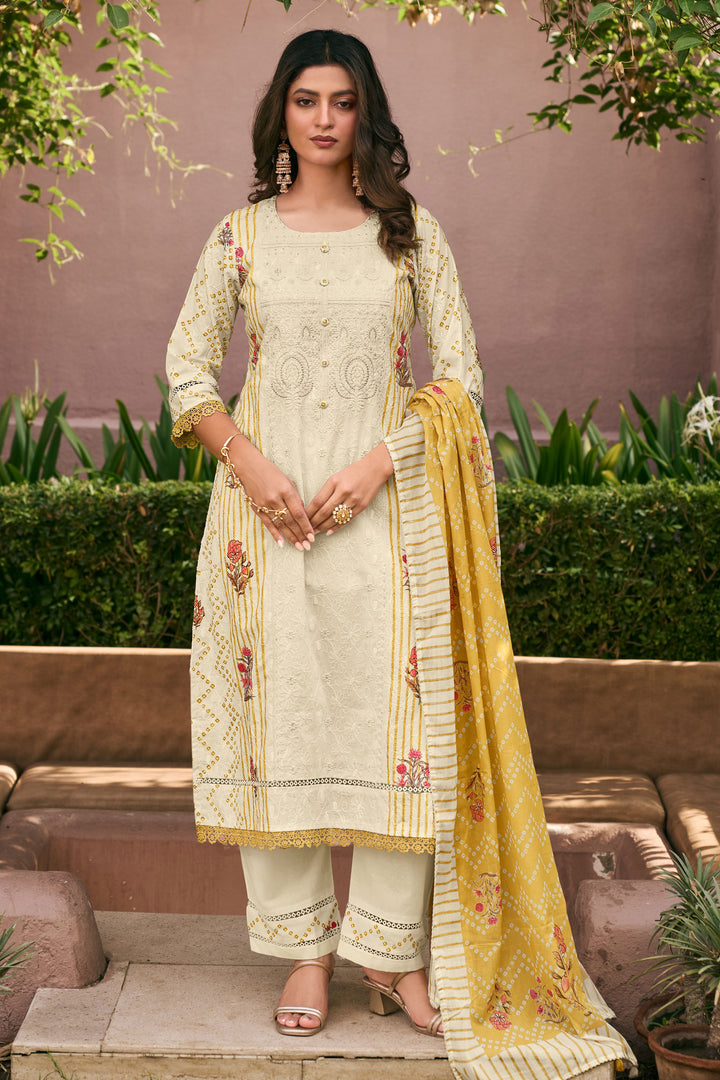 Beige Hand Block Print Cotton Suit Set
