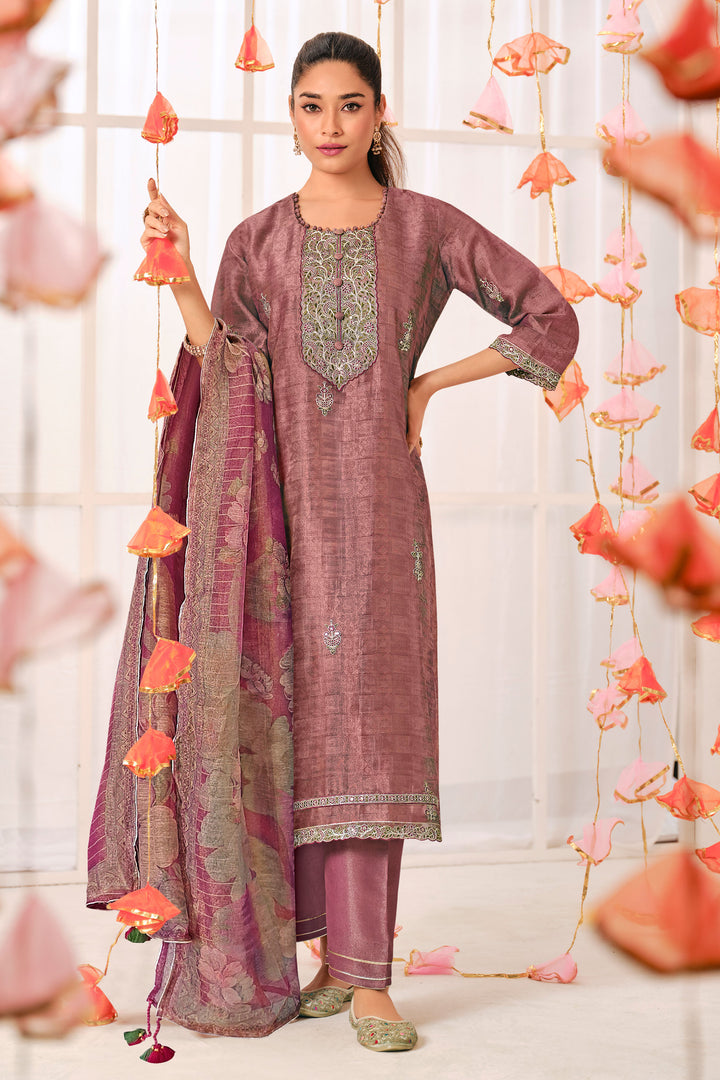 Pure Shimmer Jacquard Silk Digital Print Straight Cut Salwar Kameez