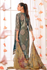 Load image into Gallery viewer, Grey Pure Shimmer Jacquard Silk Digital Print Straight Cut Suit
