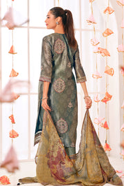 Grey Pure Shimmer Jacquard Silk Digital Print Straight Cut Suit