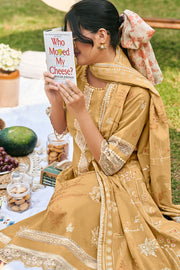 Light Brown Pure Organdy Block Print Suit