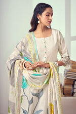 Load image into Gallery viewer, Beige Pure Linen Jacquard Fancy Embroidery Work Designer Long Salwar Kameez
