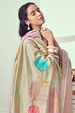 Load image into Gallery viewer, Excellent Beige Pure Linen Jacquard Fancy Embroidery Work Long Suit
