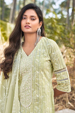 Load image into Gallery viewer, Sea Green Pure Cotton Khadi Block Print Designer Long Straight Cut Salwar Suit
