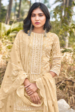 Load image into Gallery viewer, Beige Color Pure Cotton Khadi Block Print Designer Long Straight Cut Dress
