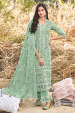 Load image into Gallery viewer, Pure Cotton Khadi Block Print Designer Long Straight Cut Salwar Kameez In Sea Green Color
