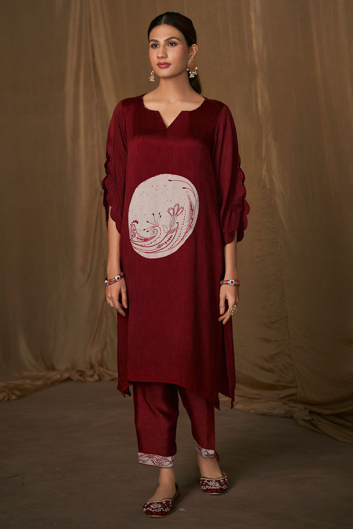 Pure Bemberg Slub Digital Print Readymade Top With Bottom