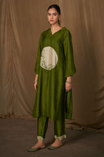Load image into Gallery viewer, Green Pure Bemberg Slub Digital Print Readymade Top With Bottom
