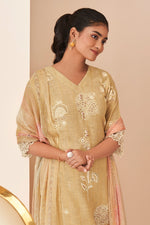 Load image into Gallery viewer, Cream Pure Lilan Khadi Block Print With Embroidery Work Straight Cut Dress
