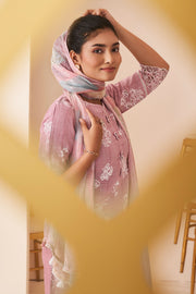 Pure Lilan Embroidery Work Designer Straight Cut Salwar Suit In Lavender Color