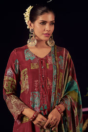 Maroon Muslin Jacquard silk Digital Printed Salwar Suit