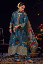 Load image into Gallery viewer, Muslin Jacquard silk Digital Printed Salwar Suit In Blue Color

