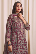 Load image into Gallery viewer, Maroon Pure Premium Corduroy Digital Print Work Salwar Suit
