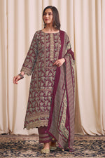 Load image into Gallery viewer, Maroon Pure Premium Corduroy Digital Print Work Salwar Suit
