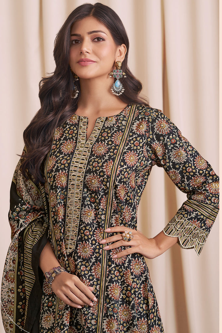Black Digital Print Work Salwar suit In Pure Premium Corduroy Fabric