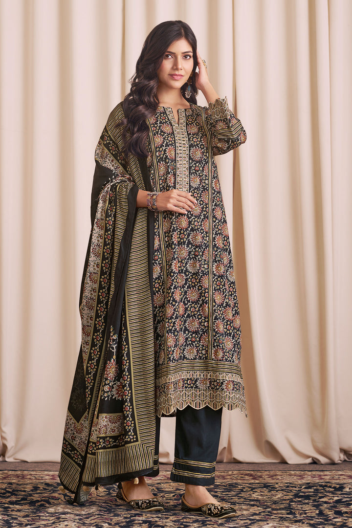Black Digital Print Work Salwar suit In Pure Premium Corduroy Fabric