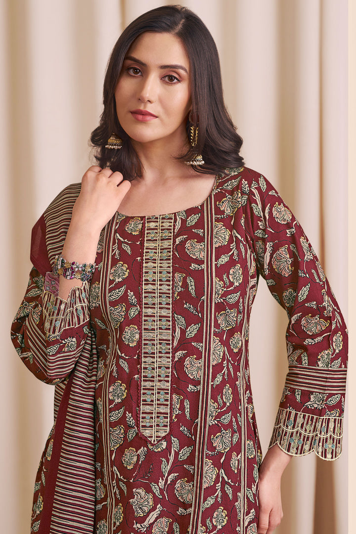 Red Pure Premium Corduroy Salwar Suit With Digital Print Work