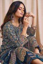 Load image into Gallery viewer, Party Wear Blue Digital Print Salwar Suit In Pure Premium Corduroy Fabric
