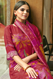 Red Pure Bemberg Silk Digital Print Daily Wear Salwar Suit