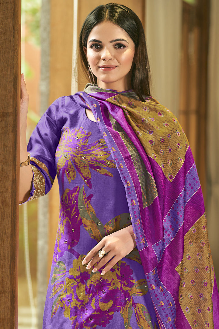 Purple Color Pure Bemberg Silk Digital Print Daily Wear Salwar Suit