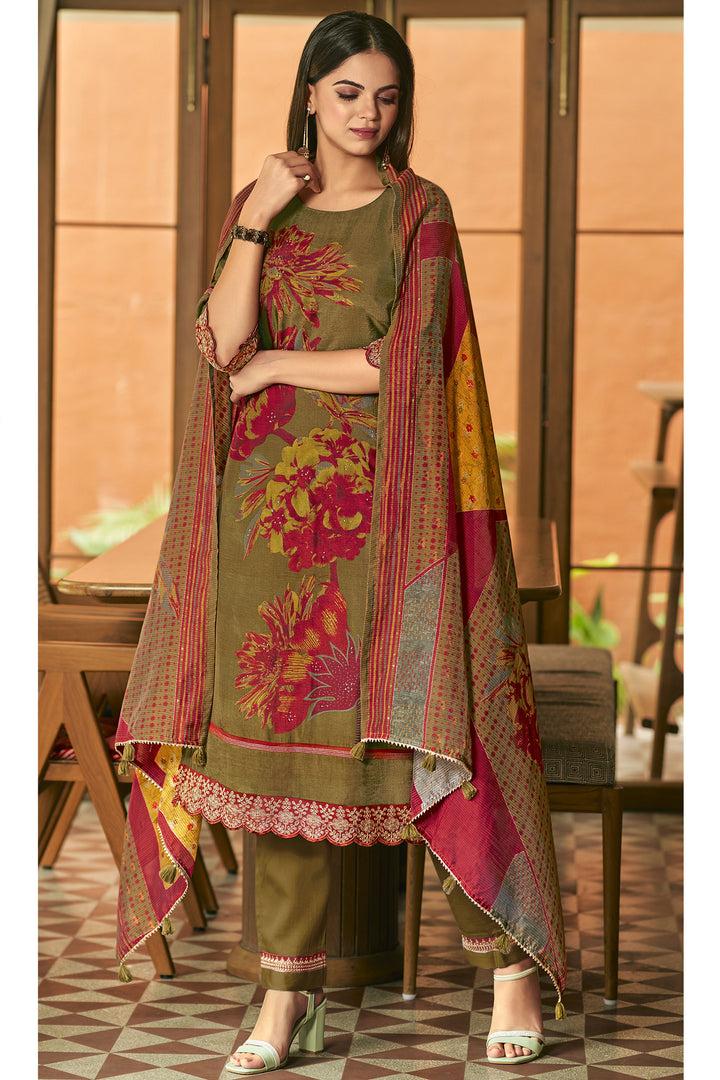 Brown Color Pure Bemberg Silk Digital Print Daily Wear Salwar Kameez