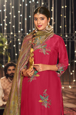 Load image into Gallery viewer, Pure Otta Silk Dyed With Fancy Placement Embroidery Work Salwar Suit In Pink Color
