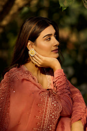 Rust Color Muslin Zari Kalidaar Suit