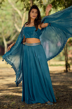 Load image into Gallery viewer, Blue Muslin Zari Cape Set
