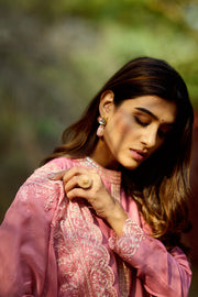 Pink Muslin Zari Handwork Gown