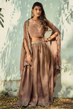 Load image into Gallery viewer, Brown Muslin Zari Heavy Border Skirt 3Pc Set
