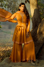 Load image into Gallery viewer, Orange Muslin Zari Umbrella Full Sleeve Gharara Set

