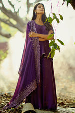 Load image into Gallery viewer, Deep Purple Muslin Zari Embroidered 3 pc Sharara Set
