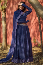Load image into Gallery viewer, Violet Indigo Muslin Zari 3pc Gathered Skirt Dress
