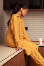 Load image into Gallery viewer, Yellow Muslin Fabric Printed Shirt With Pintucks Pants
