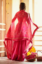 Load image into Gallery viewer, Pink Russian Zari Lines Gown With Swan Printed Dupatta

