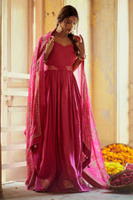 Load image into Gallery viewer, Pink Russian Zari Lines Gown With Swan Printed Dupatta
