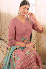 Load image into Gallery viewer, Pink Pure Mal Jacquard Brush Paint With Embroidered Designer Dress
