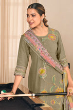 Load image into Gallery viewer, Pure Mal Jacquard Embroidered Designer Salwar Kameez In Beige Color
