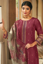 Maroon Pure Bemberg Silk Digital Print Long Straight Cut Salwar Kameez