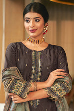 Load image into Gallery viewer, Pure Bemberg Silk Digital Print Long Straight Cut Salwar Suit In Brown Color