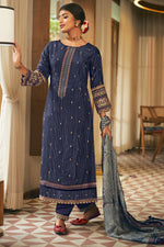Load image into Gallery viewer, Navy Blue Pure Bemberg Silk Digital Print Long Straight Cut Suit