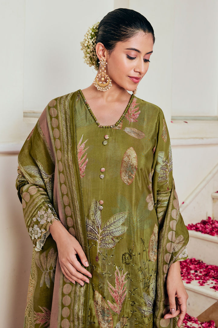 Dainty Green Pure Muslin Silk Trendy Salwar Kameez