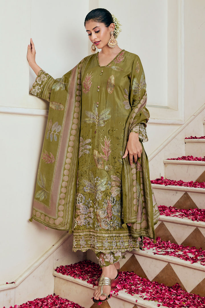 Dainty Green Pure Muslin Silk Trendy Salwar Kameez