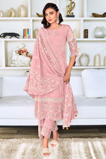 Load image into Gallery viewer, Pink Pure Cotton Embroidery Khadi Block Print Long Straight Cut Salwar Kameez
