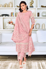 Load image into Gallery viewer, Pink Color Pure Cotton Embroidery Khadi Block Print Designer Salwar Kameez
